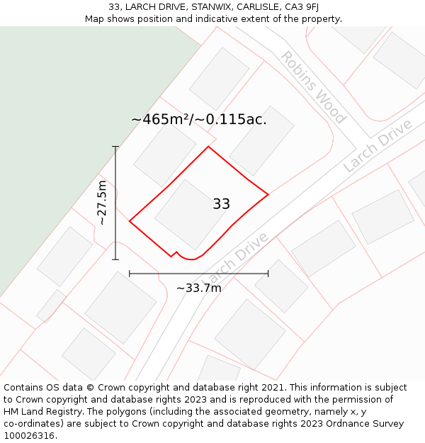 33, LARCH DRIVE, STANWIX, CARLISLE, CA3 9FJ: Plot and title map