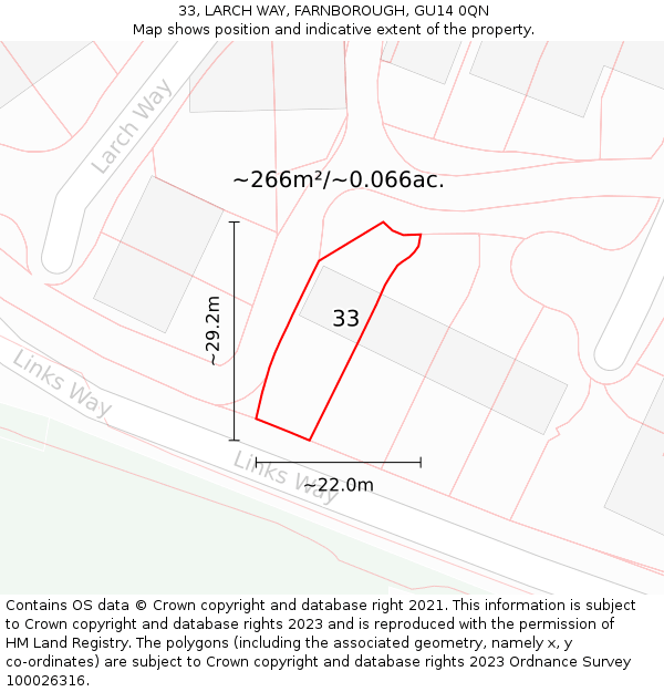 33, LARCH WAY, FARNBOROUGH, GU14 0QN: Plot and title map