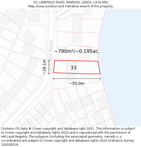 33, LARKFIELD ROAD, RAWDON, LEEDS, LS19 6EQ: Plot and title map
