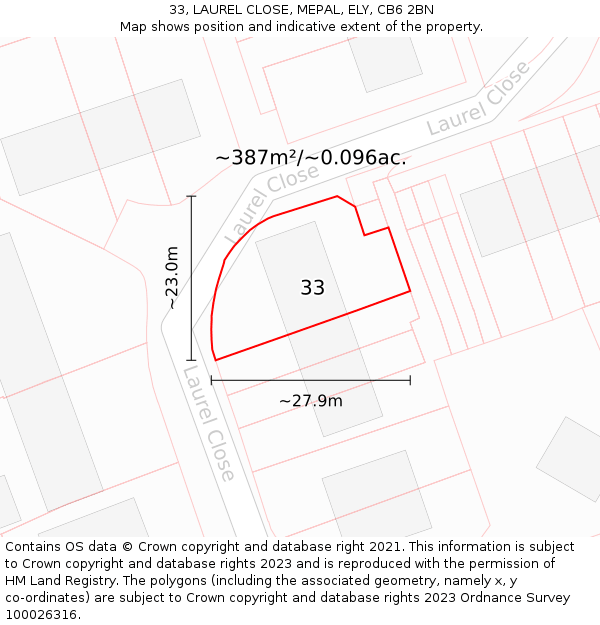 33, LAUREL CLOSE, MEPAL, ELY, CB6 2BN: Plot and title map