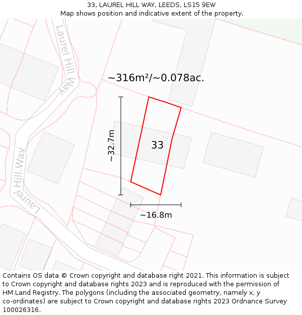 33, LAUREL HILL WAY, LEEDS, LS15 9EW: Plot and title map