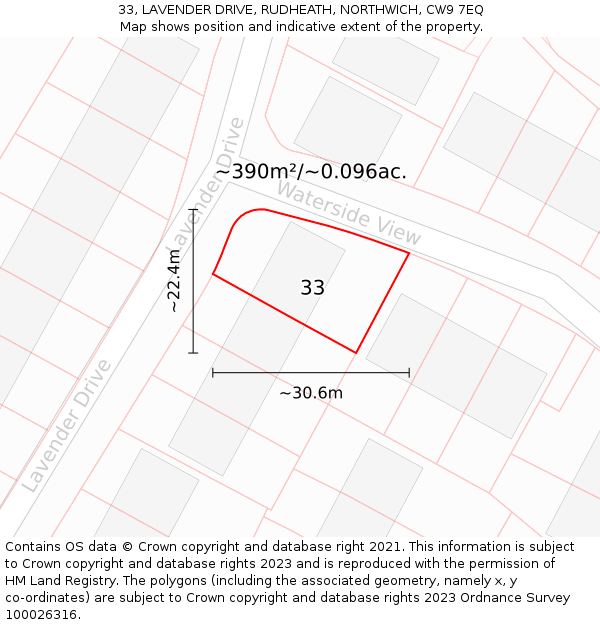 33, LAVENDER DRIVE, RUDHEATH, NORTHWICH, CW9 7EQ: Plot and title map