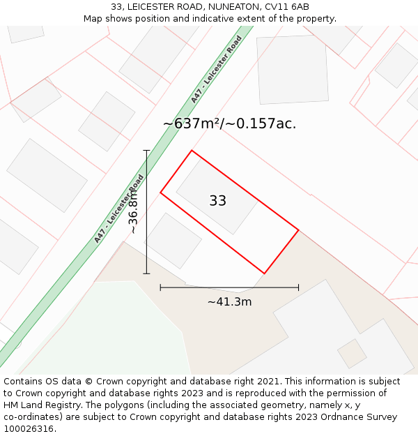 33, LEICESTER ROAD, NUNEATON, CV11 6AB: Plot and title map
