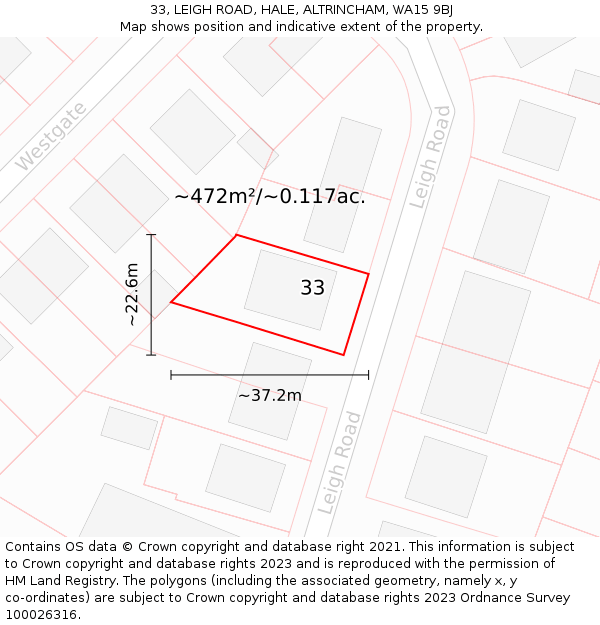 33, LEIGH ROAD, HALE, ALTRINCHAM, WA15 9BJ: Plot and title map
