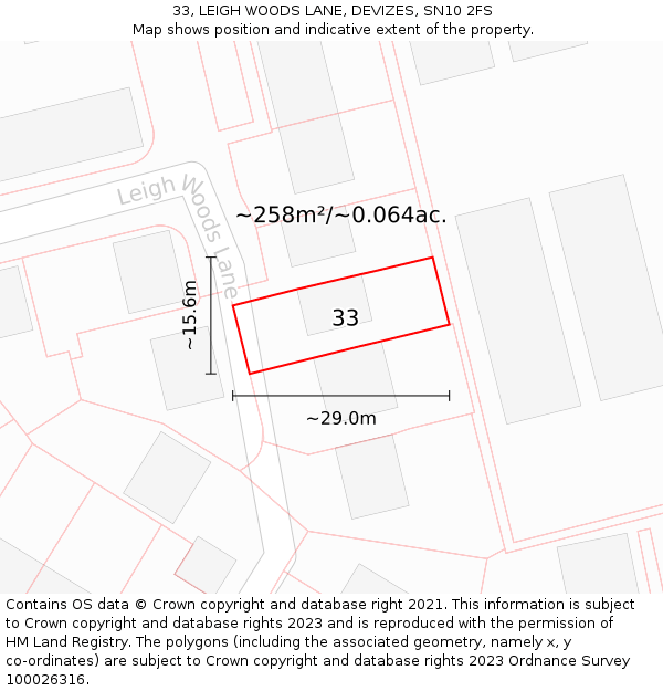 33, LEIGH WOODS LANE, DEVIZES, SN10 2FS: Plot and title map