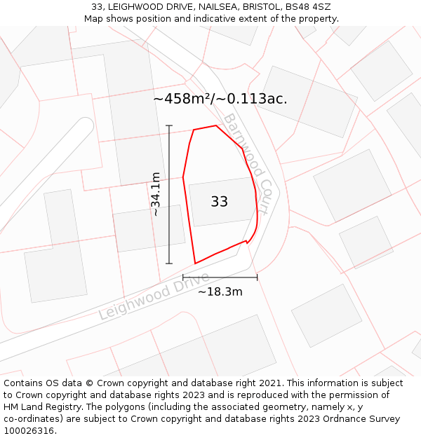 33, LEIGHWOOD DRIVE, NAILSEA, BRISTOL, BS48 4SZ: Plot and title map