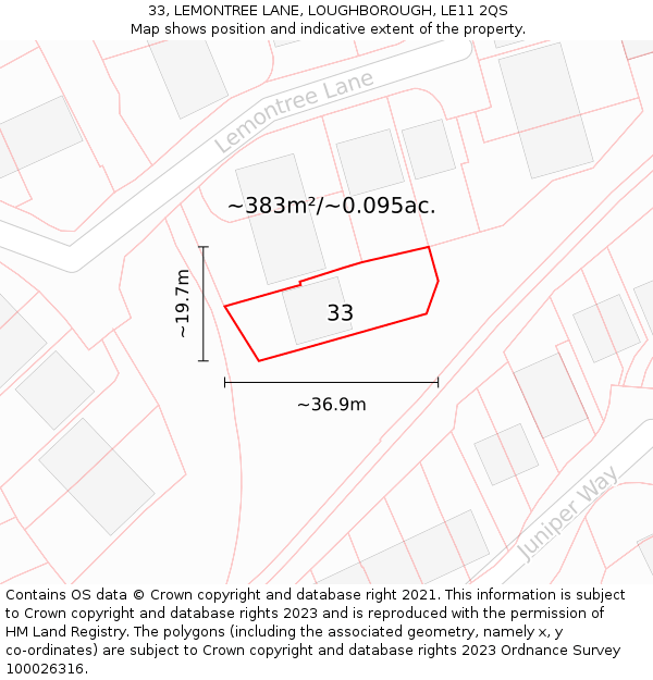 33, LEMONTREE LANE, LOUGHBOROUGH, LE11 2QS: Plot and title map