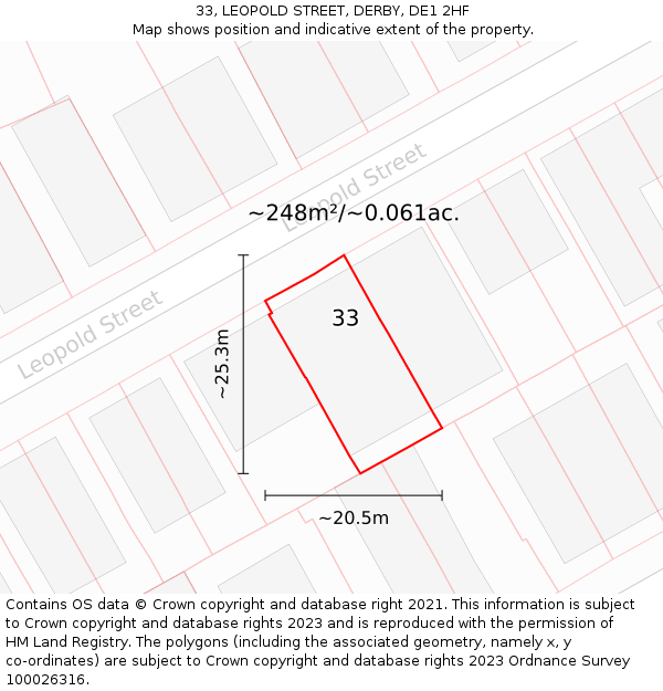 33, LEOPOLD STREET, DERBY, DE1 2HF: Plot and title map