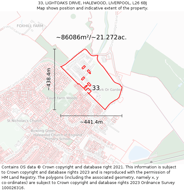 33, LIGHTOAKS DRIVE, HALEWOOD, LIVERPOOL, L26 6BJ: Plot and title map
