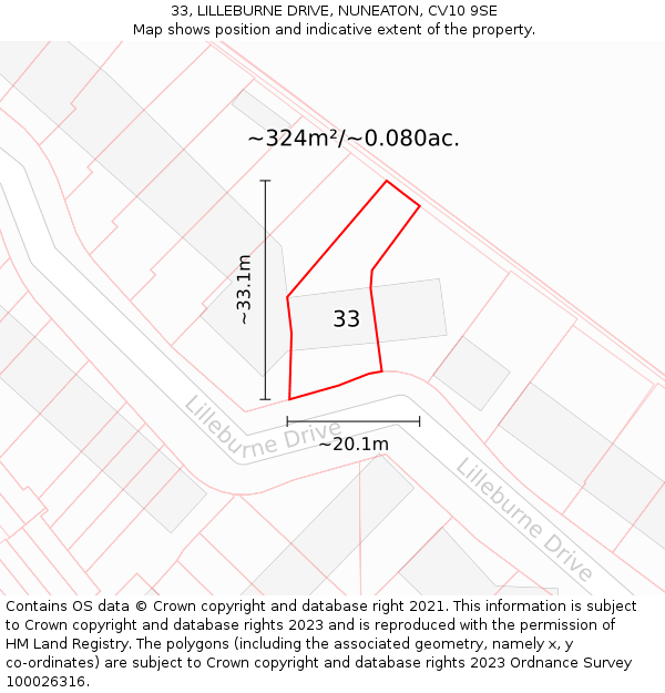 33, LILLEBURNE DRIVE, NUNEATON, CV10 9SE: Plot and title map