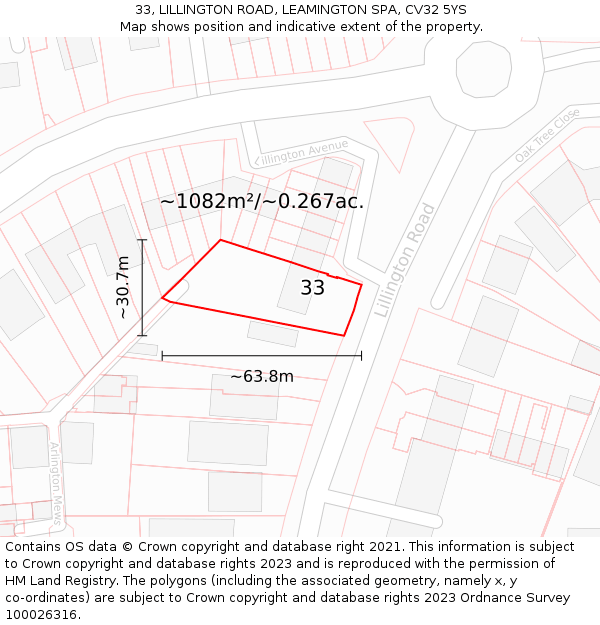 33, LILLINGTON ROAD, LEAMINGTON SPA, CV32 5YS: Plot and title map