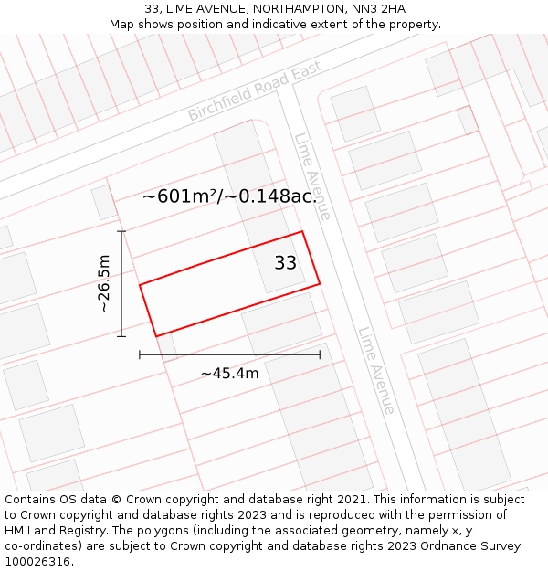 33, LIME AVENUE, NORTHAMPTON, NN3 2HA: Plot and title map