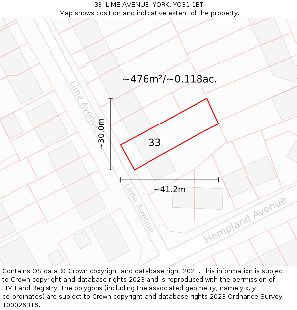 33, LIME AVENUE, YORK, YO31 1BT: Plot and title map