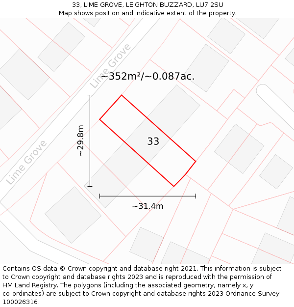 33, LIME GROVE, LEIGHTON BUZZARD, LU7 2SU: Plot and title map