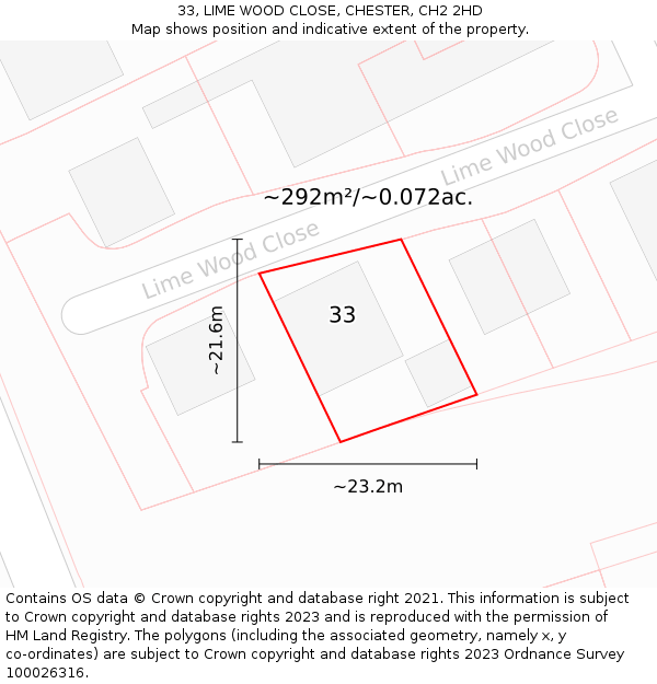 33, LIME WOOD CLOSE, CHESTER, CH2 2HD: Plot and title map