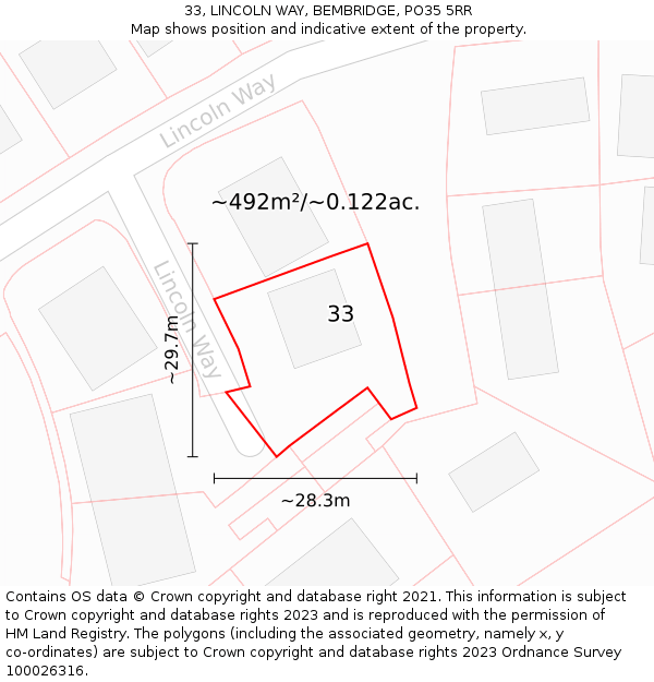 33, LINCOLN WAY, BEMBRIDGE, PO35 5RR: Plot and title map