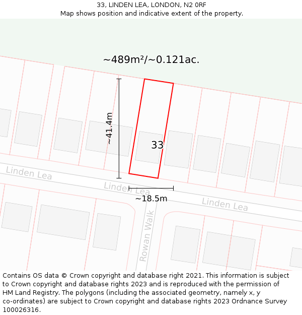 33, LINDEN LEA, LONDON, N2 0RF: Plot and title map