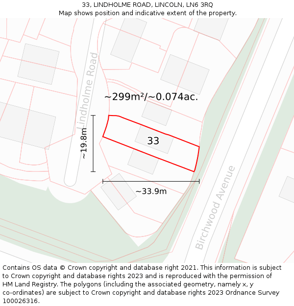 33, LINDHOLME ROAD, LINCOLN, LN6 3RQ: Plot and title map