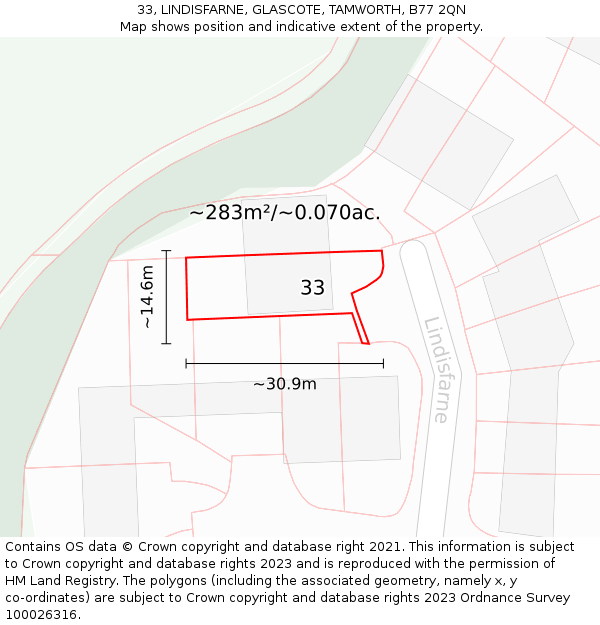 33, LINDISFARNE, GLASCOTE, TAMWORTH, B77 2QN: Plot and title map
