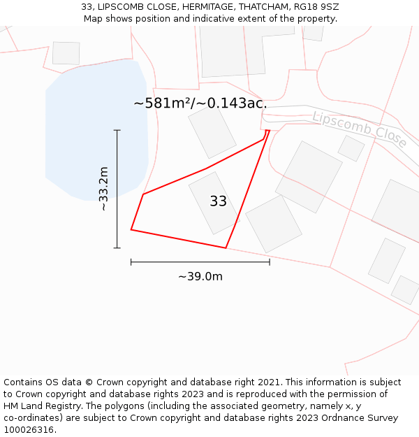 33, LIPSCOMB CLOSE, HERMITAGE, THATCHAM, RG18 9SZ: Plot and title map