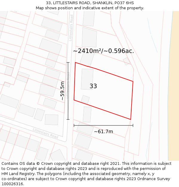 33, LITTLESTAIRS ROAD, SHANKLIN, PO37 6HS: Plot and title map