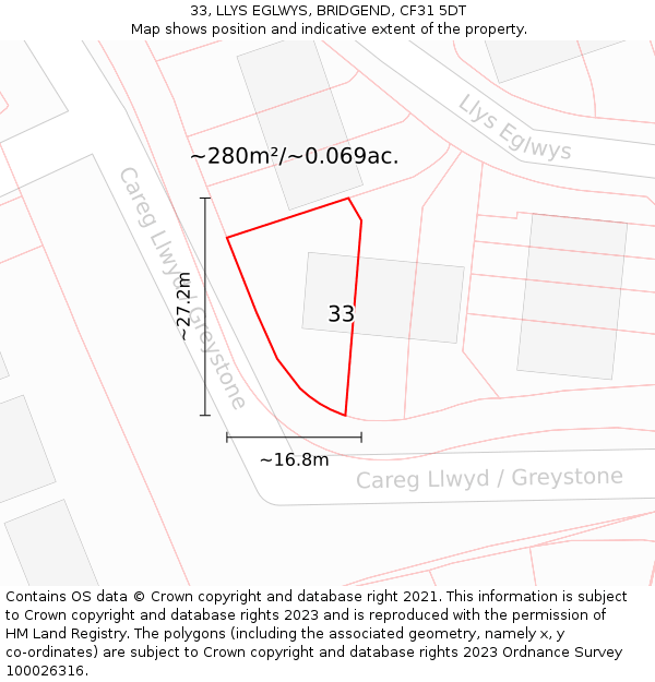 33, LLYS EGLWYS, BRIDGEND, CF31 5DT: Plot and title map