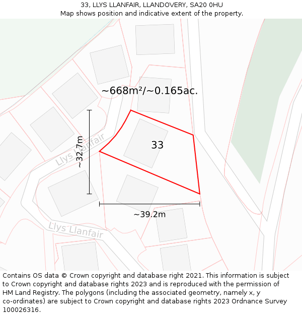 33, LLYS LLANFAIR, LLANDOVERY, SA20 0HU: Plot and title map