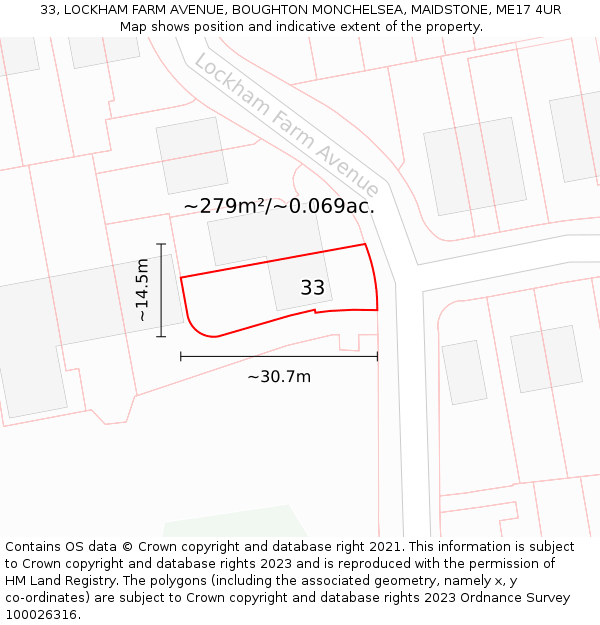 33, LOCKHAM FARM AVENUE, BOUGHTON MONCHELSEA, MAIDSTONE, ME17 4UR: Plot and title map