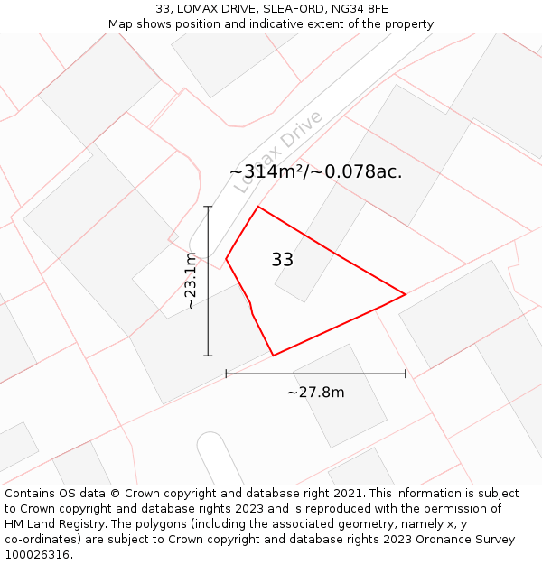 33, LOMAX DRIVE, SLEAFORD, NG34 8FE: Plot and title map