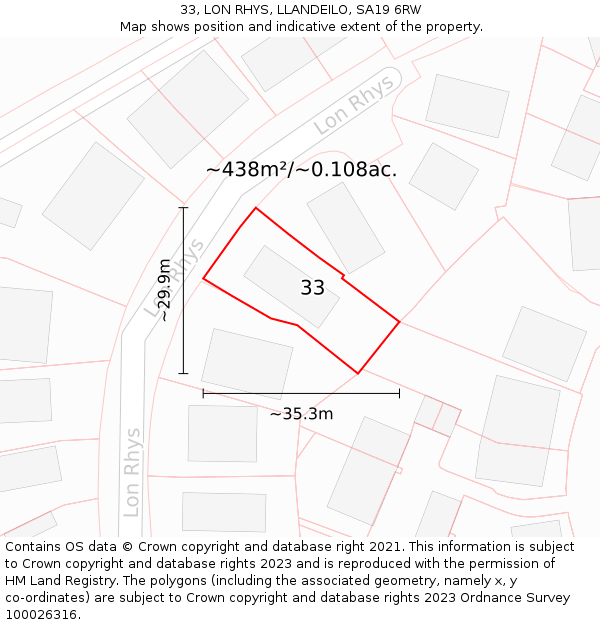 33, LON RHYS, LLANDEILO, SA19 6RW: Plot and title map