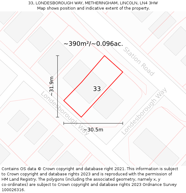 33, LONDESBOROUGH WAY, METHERINGHAM, LINCOLN, LN4 3HW: Plot and title map