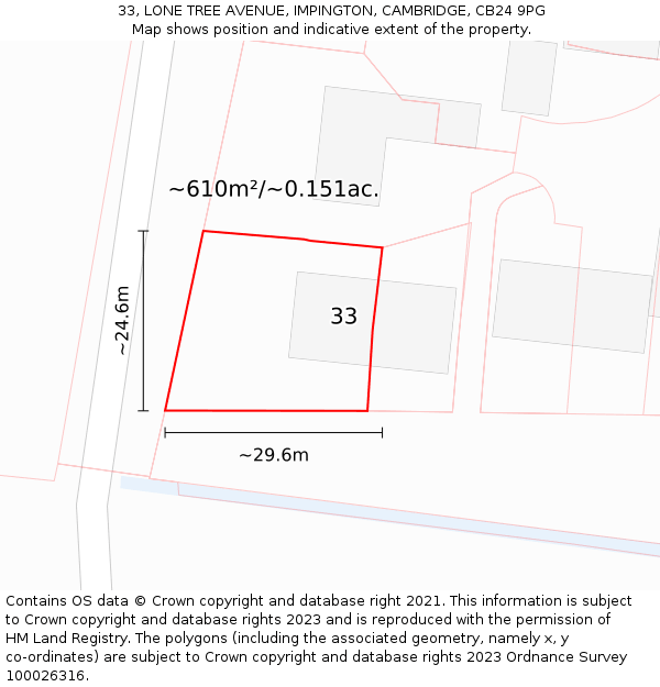 33, LONE TREE AVENUE, IMPINGTON, CAMBRIDGE, CB24 9PG: Plot and title map