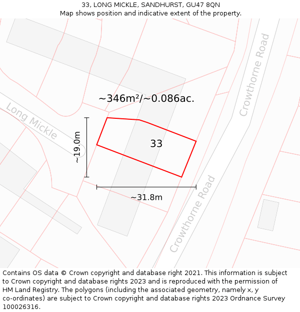 33, LONG MICKLE, SANDHURST, GU47 8QN: Plot and title map