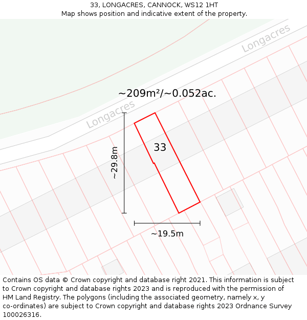 33, LONGACRES, CANNOCK, WS12 1HT: Plot and title map