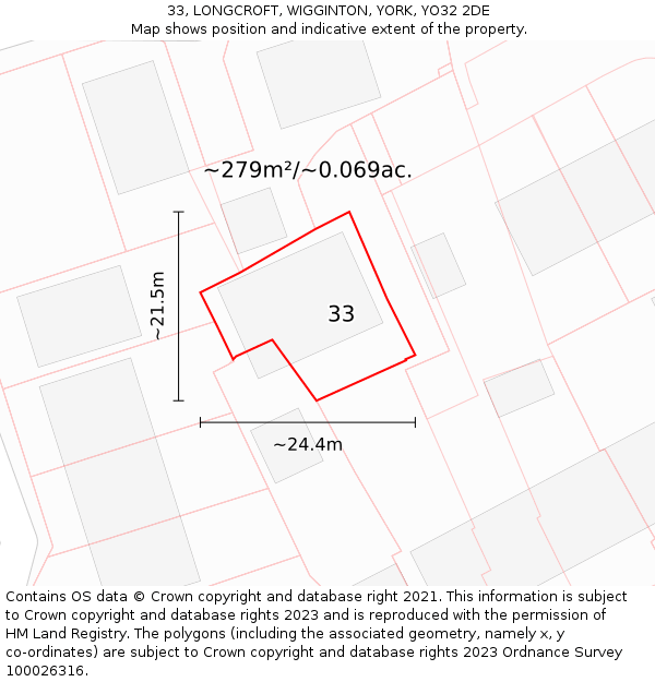 33, LONGCROFT, WIGGINTON, YORK, YO32 2DE: Plot and title map