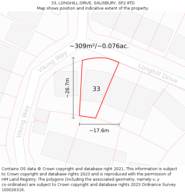 33, LONGHILL DRIVE, SALISBURY, SP2 8TD: Plot and title map