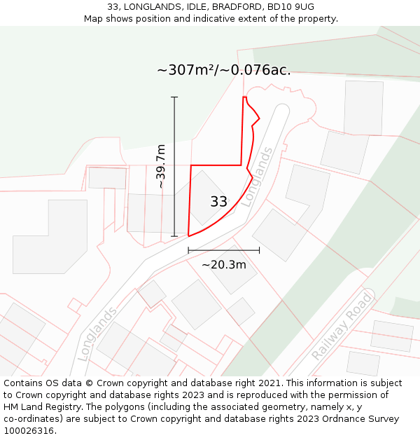 33, LONGLANDS, IDLE, BRADFORD, BD10 9UG: Plot and title map