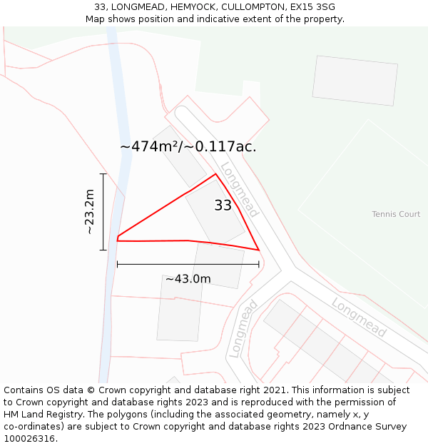 33, LONGMEAD, HEMYOCK, CULLOMPTON, EX15 3SG: Plot and title map