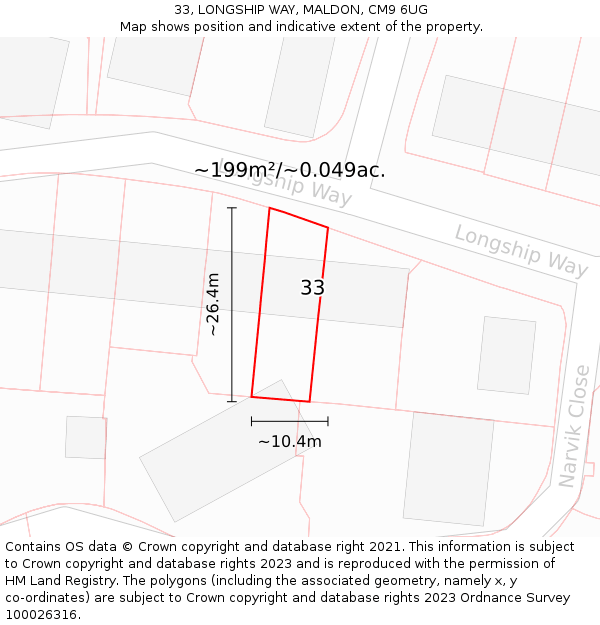 33, LONGSHIP WAY, MALDON, CM9 6UG: Plot and title map