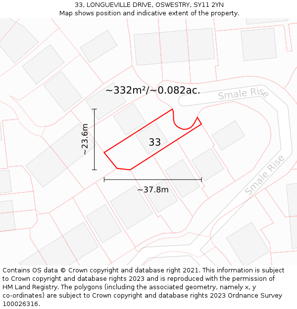 33, LONGUEVILLE DRIVE, OSWESTRY, SY11 2YN: Plot and title map