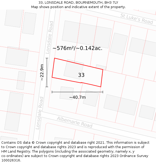 33, LONSDALE ROAD, BOURNEMOUTH, BH3 7LY: Plot and title map