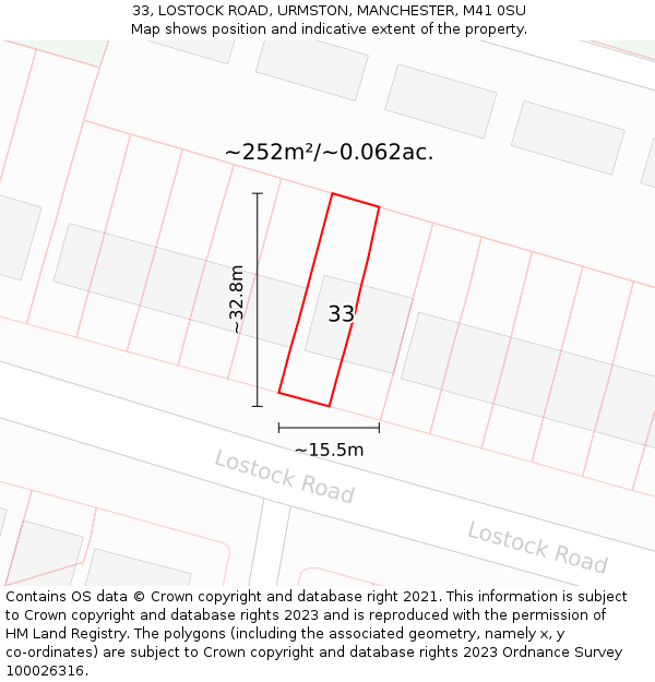33, LOSTOCK ROAD, URMSTON, MANCHESTER, M41 0SU: Plot and title map