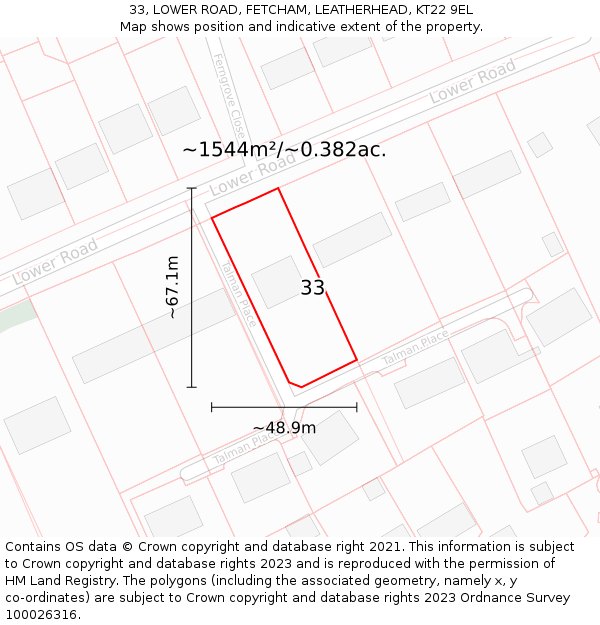 33, LOWER ROAD, FETCHAM, LEATHERHEAD, KT22 9EL: Plot and title map