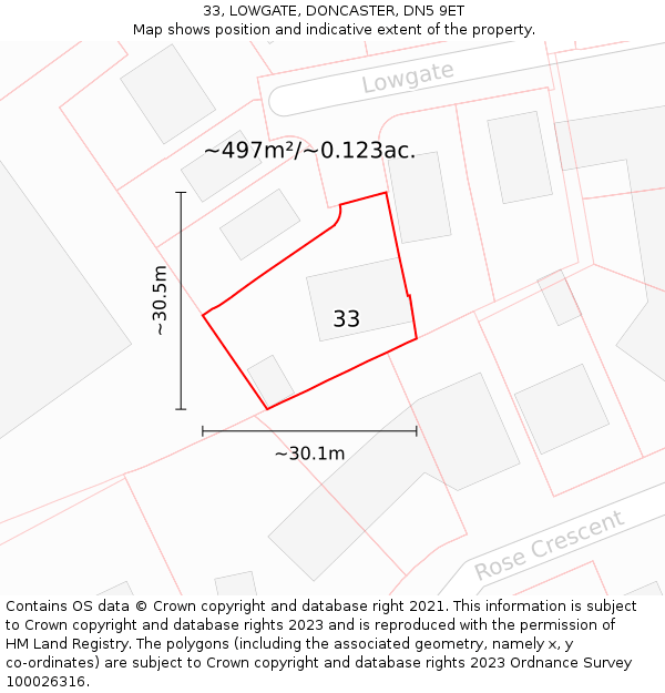 33, LOWGATE, DONCASTER, DN5 9ET: Plot and title map