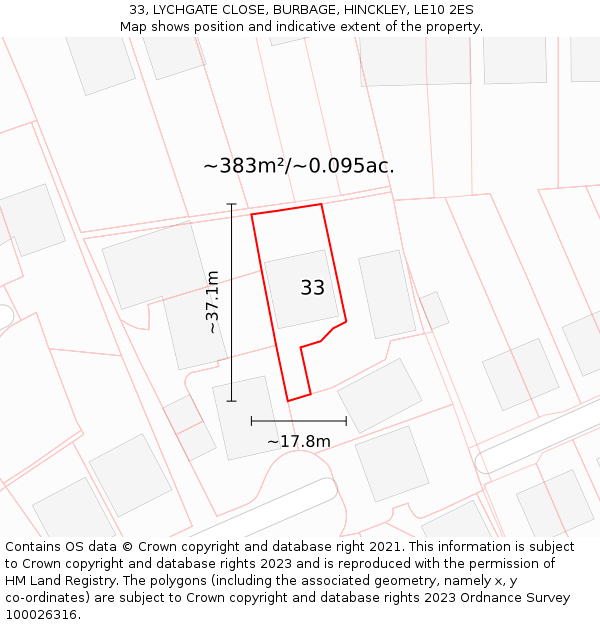 33, LYCHGATE CLOSE, BURBAGE, HINCKLEY, LE10 2ES: Plot and title map