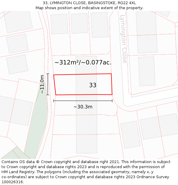 33, LYMINGTON CLOSE, BASINGSTOKE, RG22 4XL: Plot and title map