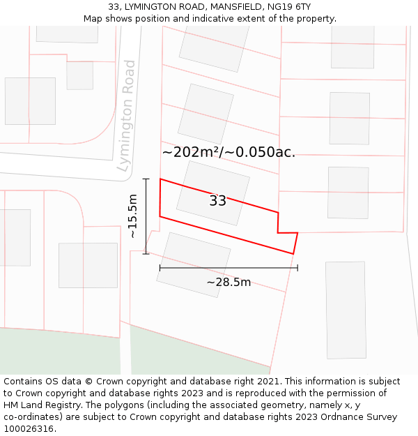 33, LYMINGTON ROAD, MANSFIELD, NG19 6TY: Plot and title map