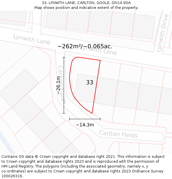 33, LYNWITH LANE, CARLTON, GOOLE, DN14 9SA: Plot and title map