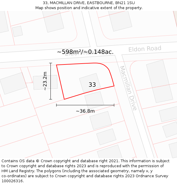 33, MACMILLAN DRIVE, EASTBOURNE, BN21 1SU: Plot and title map