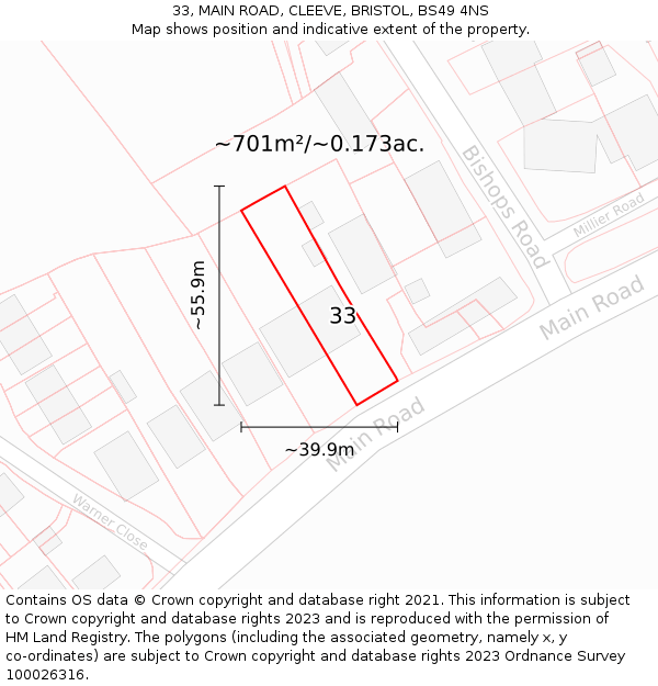 33, MAIN ROAD, CLEEVE, BRISTOL, BS49 4NS: Plot and title map